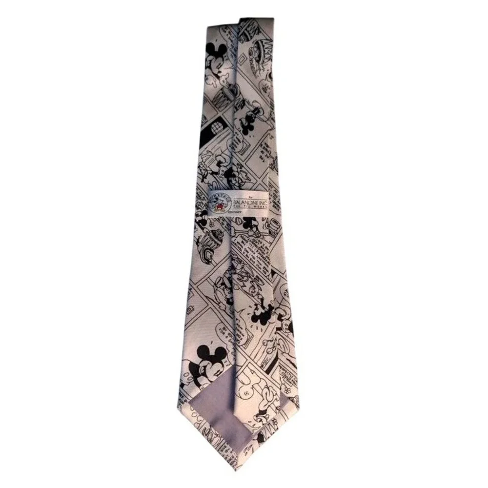 VTG. ~ Mickey & Co. Balancine~Black White Comic Strip~Silk~Men's Necktie ~ 90s
